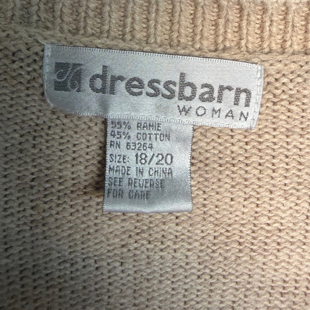 Dressbarn Y2K 2000s Cottagecore Grandma Cardigan Beige Embroidered Sweater 18/20 - Picture 2 of 7